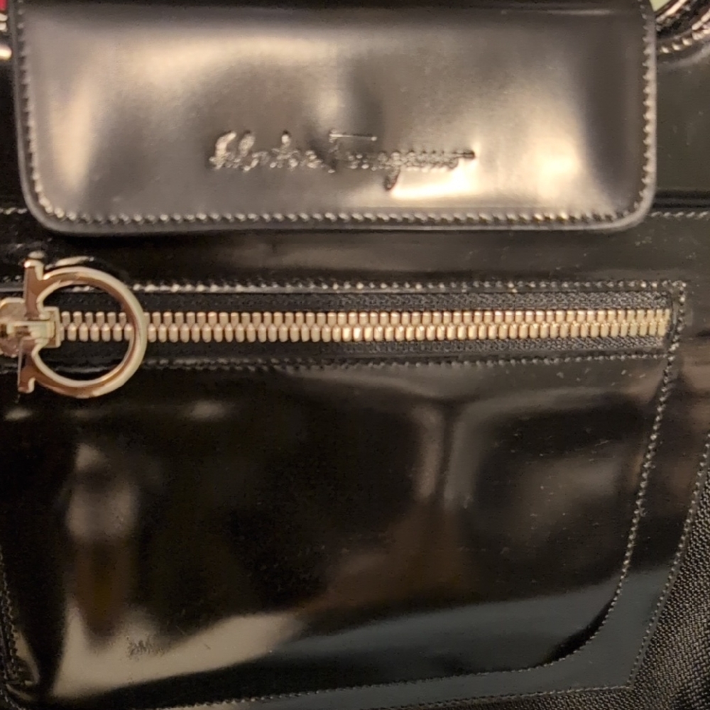 Salvatore Ferragamo Black Tote Bag Italy Big Leather Handles Stylish - Picture 5 of 15